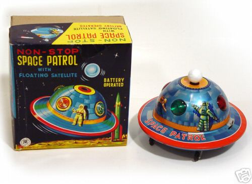 1960 RARE Robot SPACE PATROL Saucer Tin Japan EX in Box